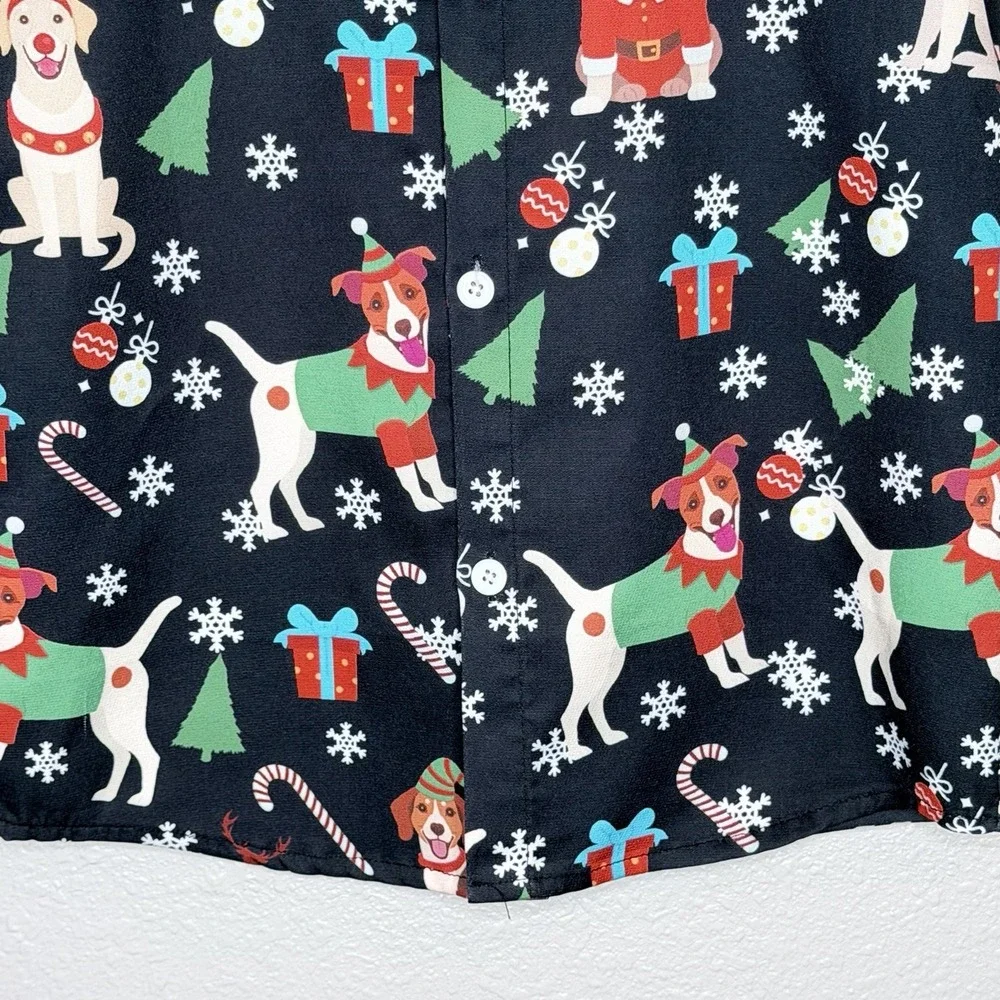 Boys Christmas Dog Button Up Shirt‎ Youth L 10/12 Holiday Santa Reindeer Novelty